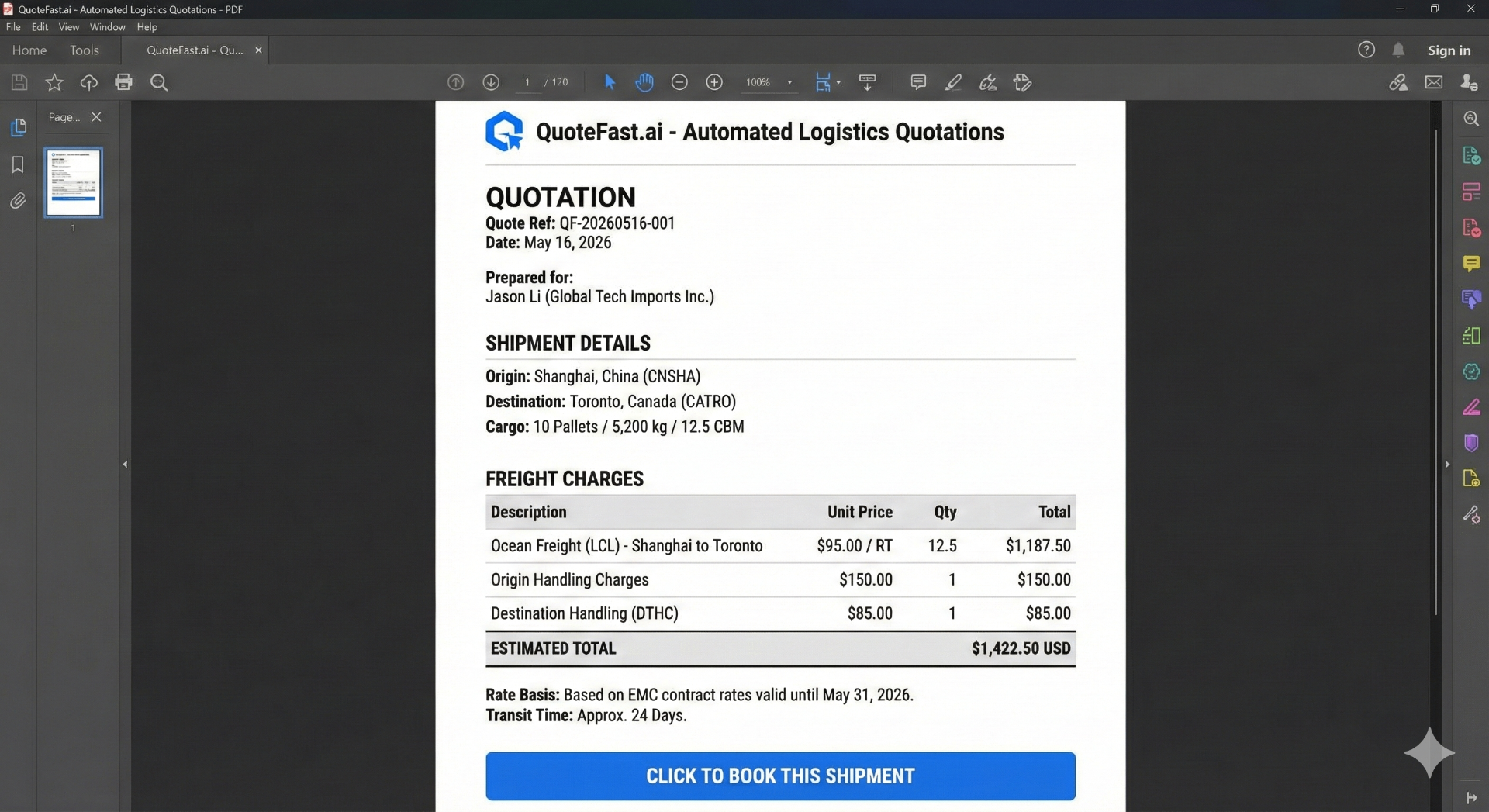 QuoteFast professional PDF quotation — instant and clean